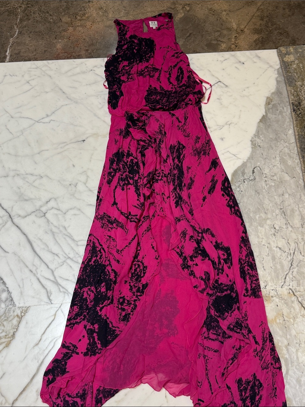 Halston Heritage Fuchsia Pink and Black Sleeveless Maxi Dress
